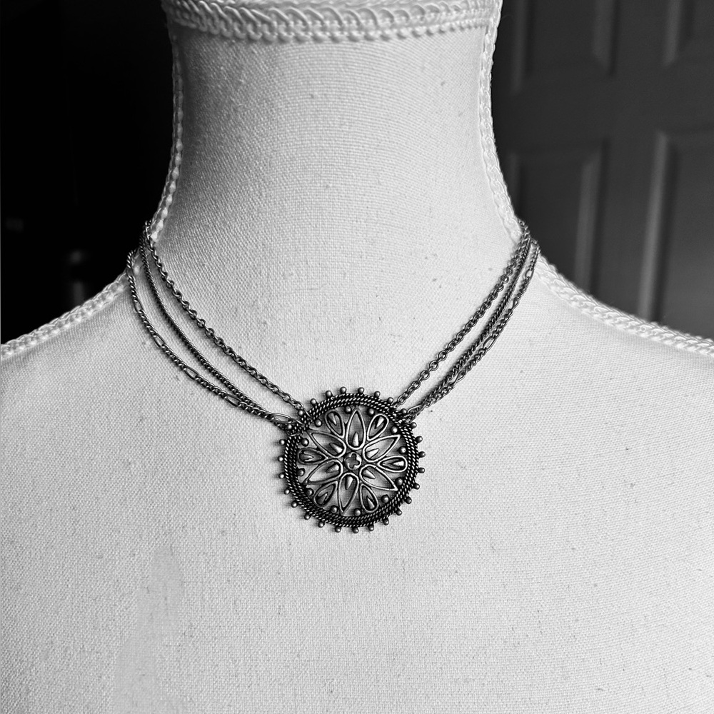 Tri-Strand Silver Pendant Necklace